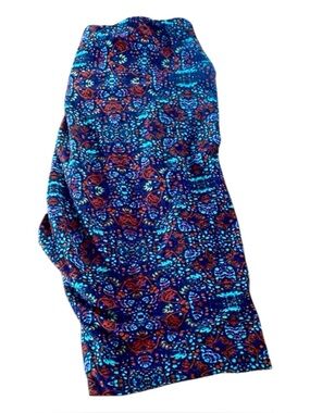 LuLaRoe OS Leggings Blue Red Geometric Print Buttery Soft Stretch